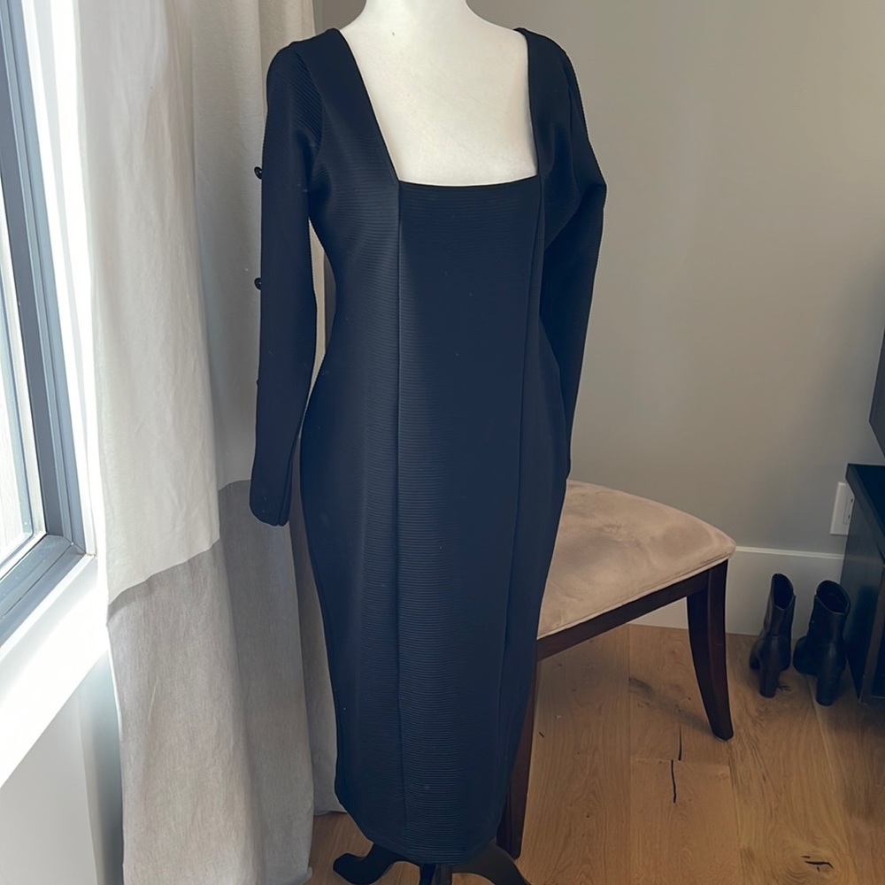 Square neck ribbed long sleeve dress